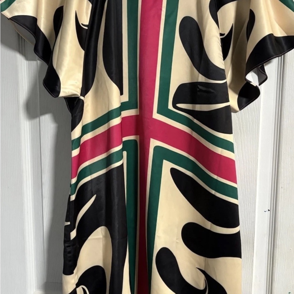 Umgee Asymmetrical Dress with Black, Cream, Hot pink , & Green Design